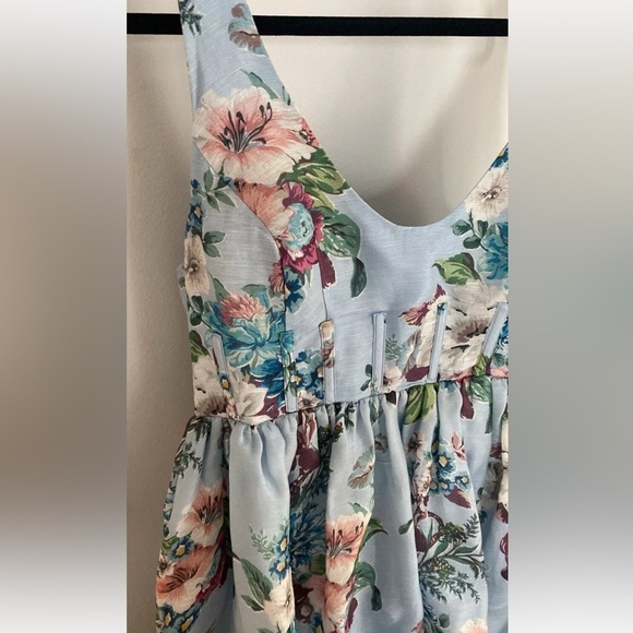 Zimmermann Matchmaker Drape Midi Dress Blue Floral Print Corset Size 12 - Picture 3 of 11